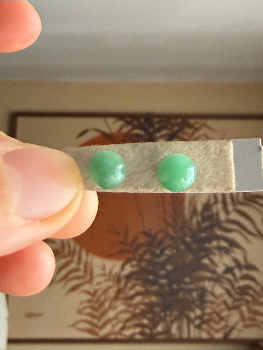 Minimalist Green Stone Ball Stud Earrings - Picture 3 of 9